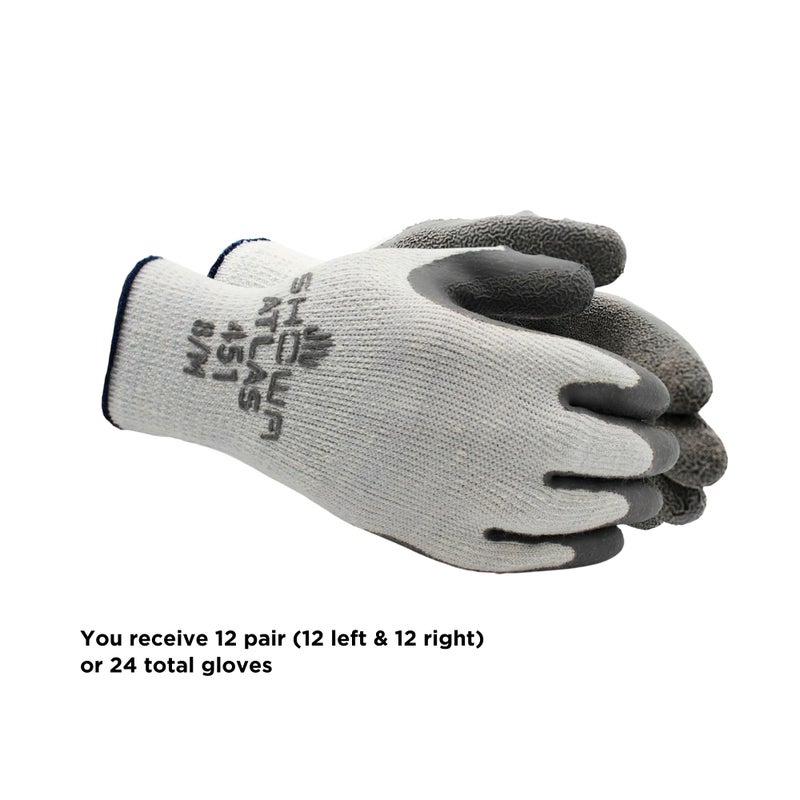 SHOWA Atlas 451 Natural Rubber Latex Palm Coated Insulated General Purpose Winter Work Glove with Poly Blend Liner, Small (12 Pair) - Image 3